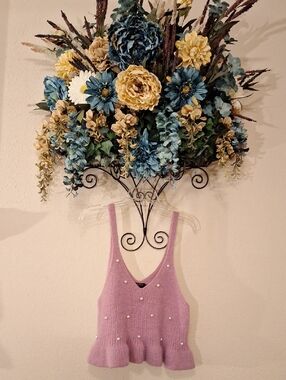 BALBOA Pearl-Embellished Lavender Knit Tank Top Size Medium